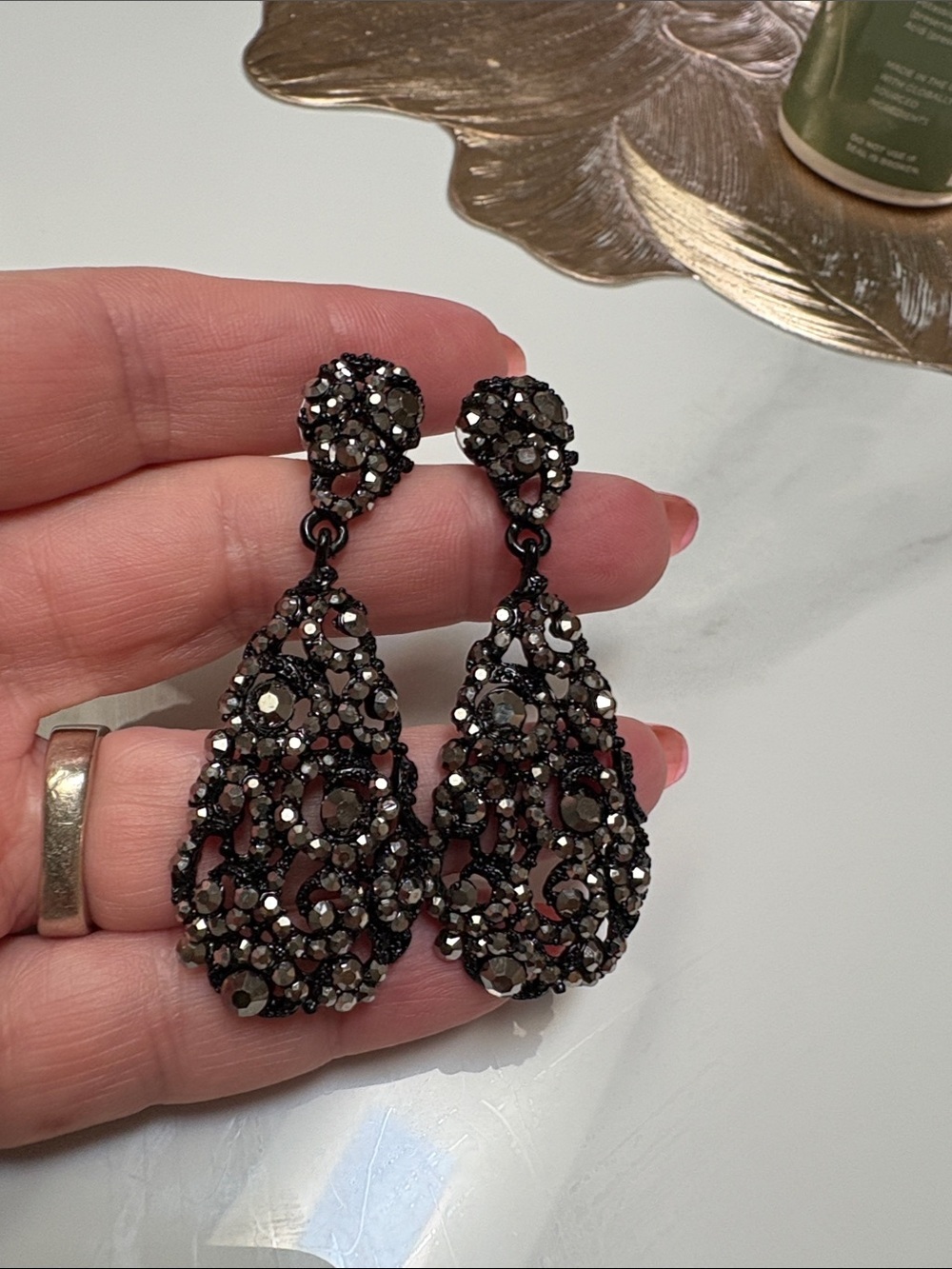 Glam Crystal-Embellished Black tear Drop Earrings Jewelry spec occasion sparkle